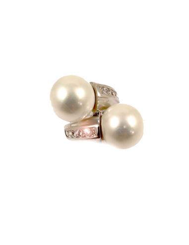 BISUTERIA FINA- ANILLOS DE PERLAS CON DOBLE BOLA