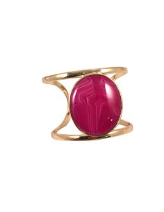 BRAZALETE FUCSIA DE PIEDRA Y BAÑO DE ORO