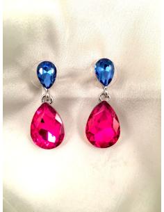 Imagen del producto PENDIENTES FUCSIA  Y AZULON DE FIESTA LAGRIMA DE CRISTAL AUSTRIACO, 