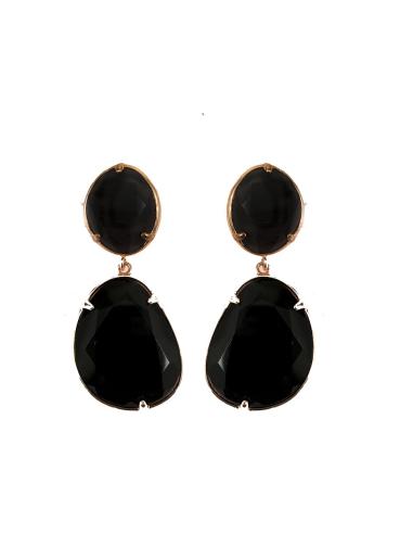 PENDIENTE PIEDRA NATURAL, CON MONTURA CHAPADA EN ORO, MEDIDAS: LARGO 4CM, COLOR NEGRO