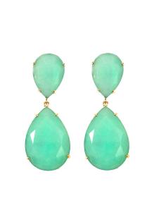 PENDIENTE PIEDRA NATURAL, CON MONTURA CHAPADA EN ORO, COLR VERDE AGUA MEDIDAS: LARGO 4CM