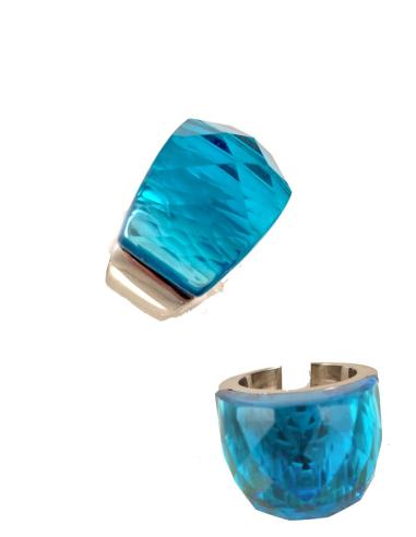 ANILLOS DE ACERO CON CRISTAL DE COLOR AZUL CLARO
