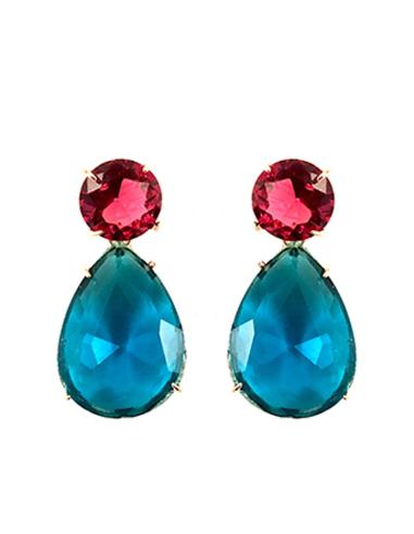 PENDIENTE DE BISUTERIA CRISTAL ROSA Y AZUL MAR