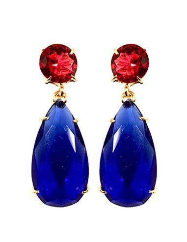 PENDIENTE DE BISUTERIA ROSA Y AZULON EN DORADO