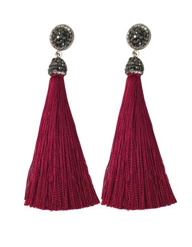PENDIENTES MODA POMPON BURDEOS GRANATE
