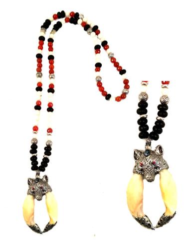 COLLARES LARGOS ETNICOS CON COLMILLOS Y CABEZA DE LOBO