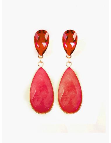 PENDIENTES LARGOS DE VESTIR CRISTAL Y PIEDRA, ROJO Y CEREZA
