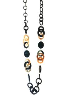 COLLAR LARGOS DE CAREY SINTETICO ESLABONES IRREGULARES Y DORADO, NEGRO MARRONES Y VERDES