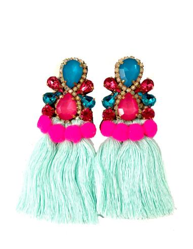 PENDIENTES DE MODA CON FLECOS, POMPONES EN COLORES DE MODA