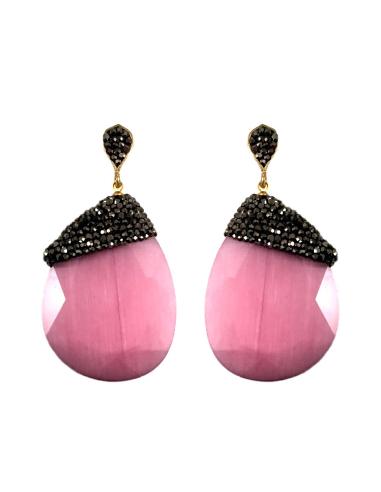 PENDIENTES LARGOS FUCSIA DE PIEDRA
