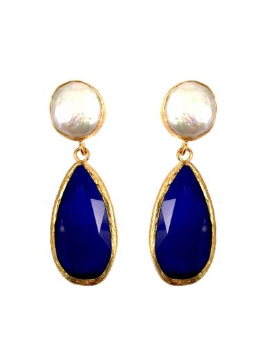 PENDIENTES LARGOS PARA BODAS EN PIEDRA, COLOR AZULON