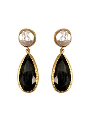 PENDIENTES LARGOS PARA BODAS EN PIEDRA, COLOR NEGRO