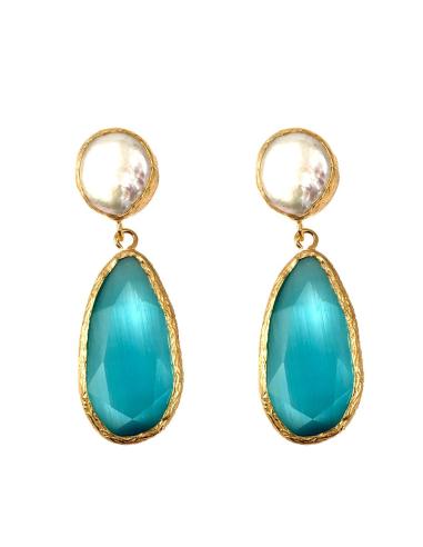 PENDIENTES LARGOS PARA BODAS EN PIEDRA, COLOR AZUL TURQUESA O CELESTE