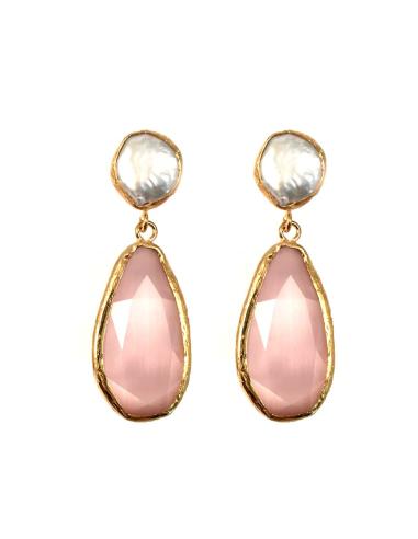 PENDIENTES LARGOS PARA BODAS EN PIEDRA, COLOR ROSA PALO