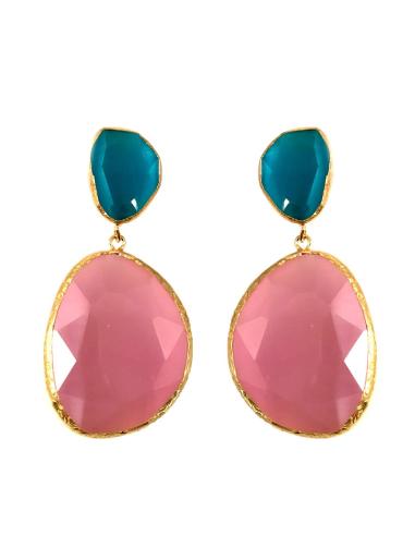LARGOS PENDIENTES PARA BODAS FUCSIA Y AZUL CLARO