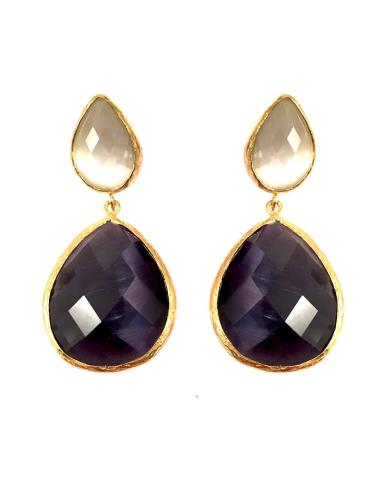 LARGOS PENDIENTES DE LAGRIMA EN PIEDRA PARA MUJER COLOR MORADO