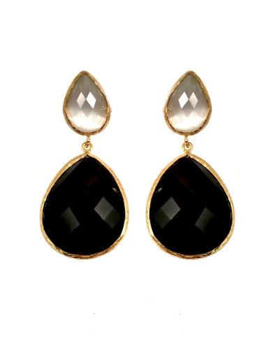 LARGOS PENDIENTES DE LAGRIMA EN PIEDRA COLOR  NEGRO CON BLANCO