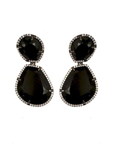 LARGOS PENDIENTES EN PIEDRA DE BISUTERIA FINA Y ALTA BISUTERIA COLOR NEGRO