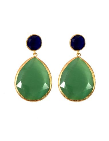 LARGOS PENDIENTES PARA BODAS VERDES CON AZULON