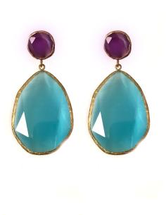 LARGOS PENDIENTES PARA BODAS TURQUESA CON MORADO