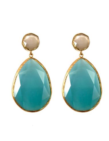 LARGOS PENDIENTES PARA BODAS TURQUESA CON BLANCO