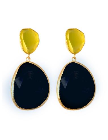 LARGOS PENDIENTES PARA BODAS AZUL MARINO Y AMARILLO