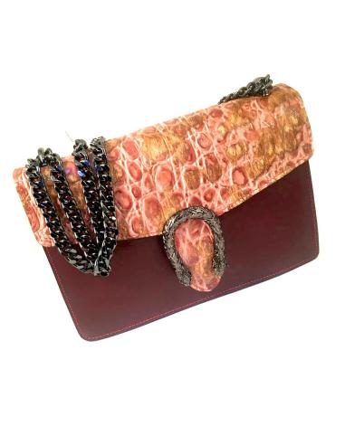 BOLSOS ORIGINALES DE PIEL EN GRANATE CON SOLAPA DE COCDRILO