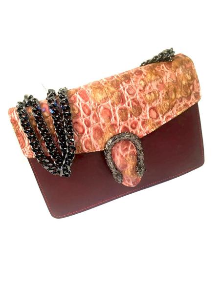 BOLSOS ORIGINALES DE PIEL EN GRANATE CON SOLAPA DE COCDRILO
