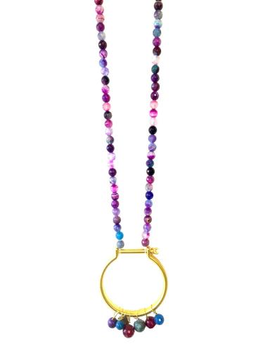 ORIGINALES COLLARES LARGOS ESTILO ETNICOS CON ADORNO DE ARO IRREGULAR Y PIEDRAS MORADAS