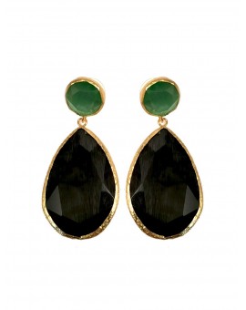 PENDIENTES LARGOS PARA BODAS Y FIESTA EN PIEDRA Y FORMA DE LAGRIMA COLOR NEGRO