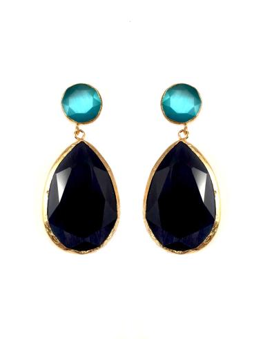 PENDIENTES LARGOS PARA BODAS Y FIESTA EN PIEDRA Y FORMA DE LAGRIMA COLOR AZUL MARINO