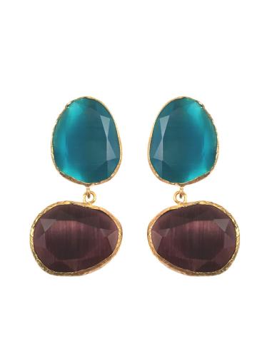 PENDIENTES ORIGINALES DE DOBLE PIEDRA NATURAL COLOR AZUL Y MORADO