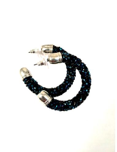PENDIENTES BISUTERIA DE ARO ANCHO FORRADO DE TUPIS EN AZUL MARINO