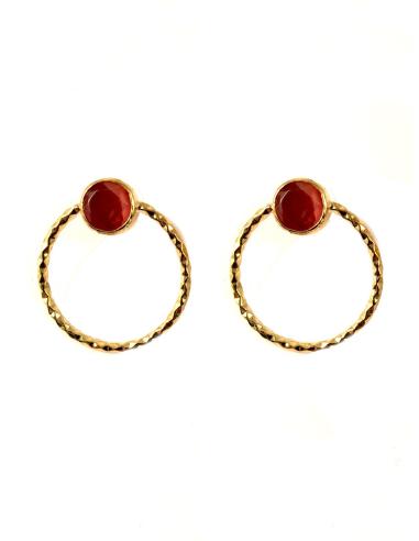 PENDIENTES ORIGINALES DE ARO DORADOS CON ADORNO EN PIEDRA NARANJA