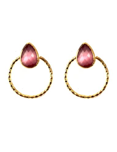 PENDIENTES  ORGINALES DE ARO ORIGINALES CON DETALLE EN COLOR ROSA