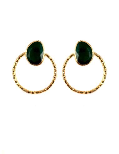 PENDIENTES ORIGINALES DE ARO DORADOS CON ADORNO EN VERDE