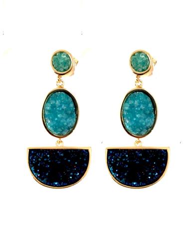 ORIGINALES PENDIENTES LARGOS EN DORADO CON PIEDRAS DRUSAS