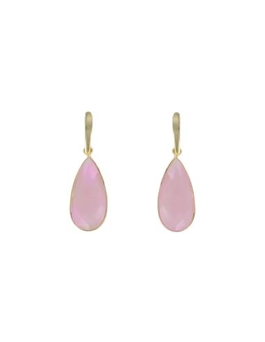 PENDIENTES CHAPADOS ORO CON PIEDRA SEMIPRECIOSA CUARZO ROSA