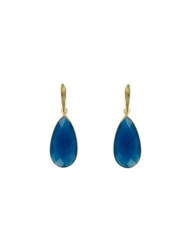 PENDIENTES CHAPADOS ORO CON PIEDRA SEMIPRECIOSA JADE AZUL