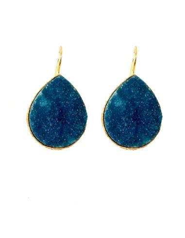 PENDIENTES DE LAGRIMA  DE PIEDRA DRUSA COLOR AZUL