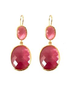 PENDIENTES LARGOS DE PIEDRA NATURAL COLOR ROSA