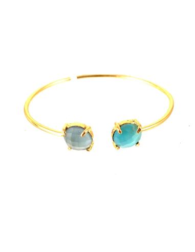 PULSERA  DE BISUTERIA ARO FINO CON PIEDRAS VERDE AGUA