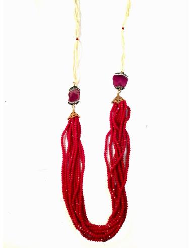 COLLARES LARGOS ORIGINALES DE PERLA PIEDRA Y CRISTAL COLOR ROJO