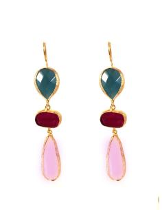 PENDIENTES LARGOS PIEDRAS NATURALES CON LAGRIMA EN ROSA