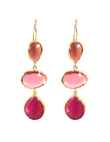 PENDIENTES LARGOS PIEDRAS NATURALES EN TONOS ROSAS Y LILAS