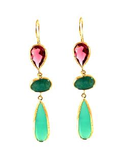PENDIENTES LARGOS PIEDRAS NATURALES Y LAGRIMA VERDE AGUA