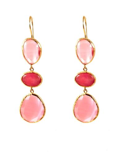 PENDIENTES LARGOS EN COLOR ROSA DE PIEDRAS