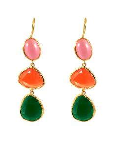 PENDIENTES LARGOS DE PIEDRAS EN  COLORES NARANJAS