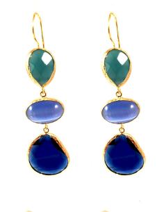 PENDIENTES LARGOS EN TONOS AZULES DE PIEDRAS