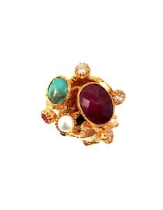 ANILLOS DE BISUTERIA CON TURQUESA Y GRANATE, DISEÑO ESPECTACULAR DE PIEDRAS